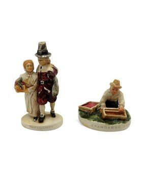 Sebastian Miniatures Pilgrims And Cranberry Picker Figurines USA Vintage